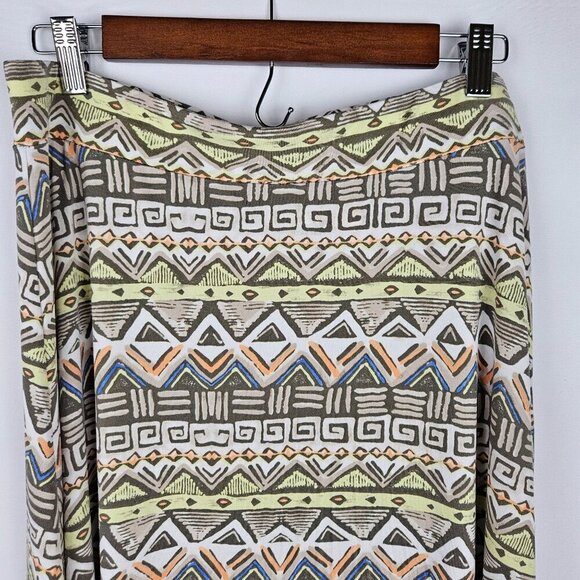 Chico's Size Medium Maxi Boho Print Green Handkerchief Asymmetrical Pullon Skirt - Picture 2 of 6